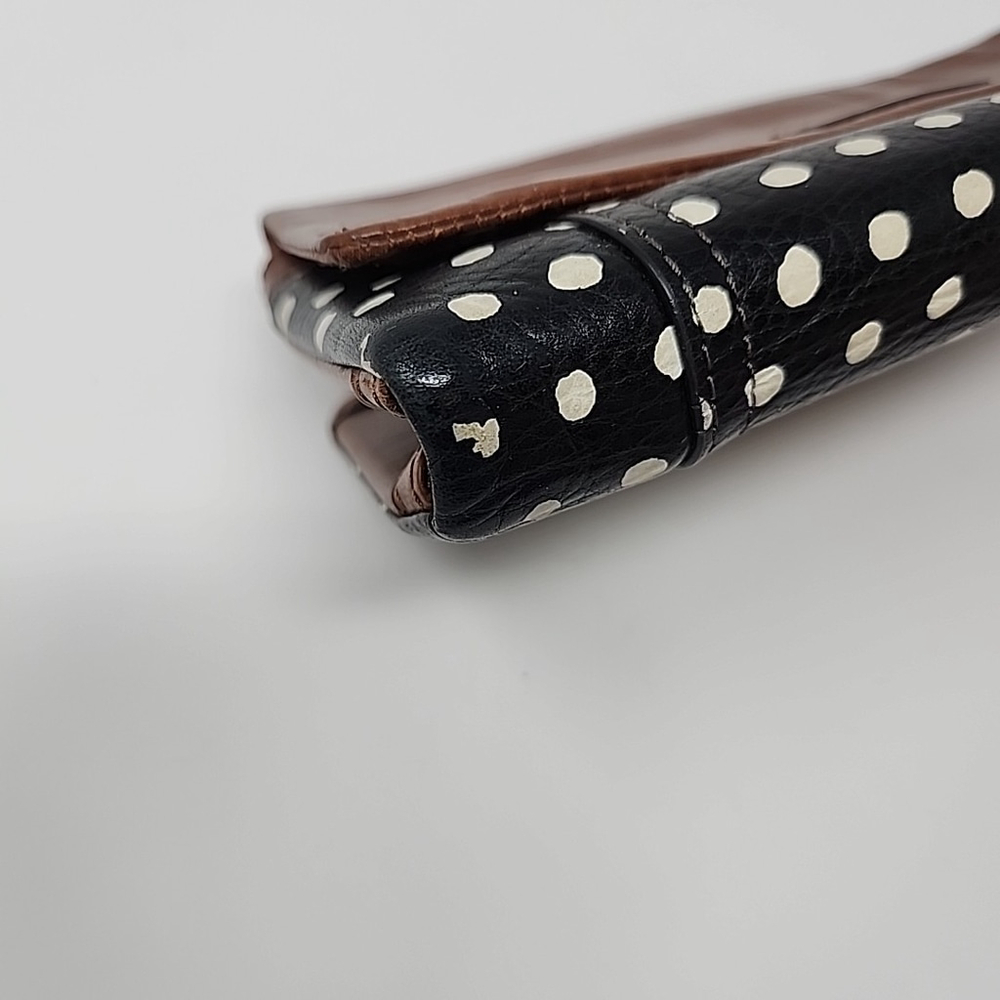 Fossil Vintage Wallet Sydney Brown Leather Retro Black White Polka Dot Trifold - Picture 13 of 16